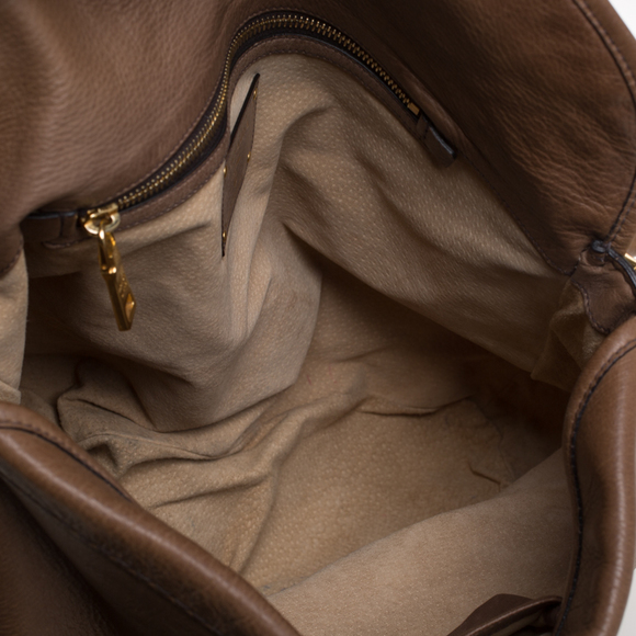 PRADA Dark Brown Soft Leather Pushlock Hobo - Picture 7 of 9